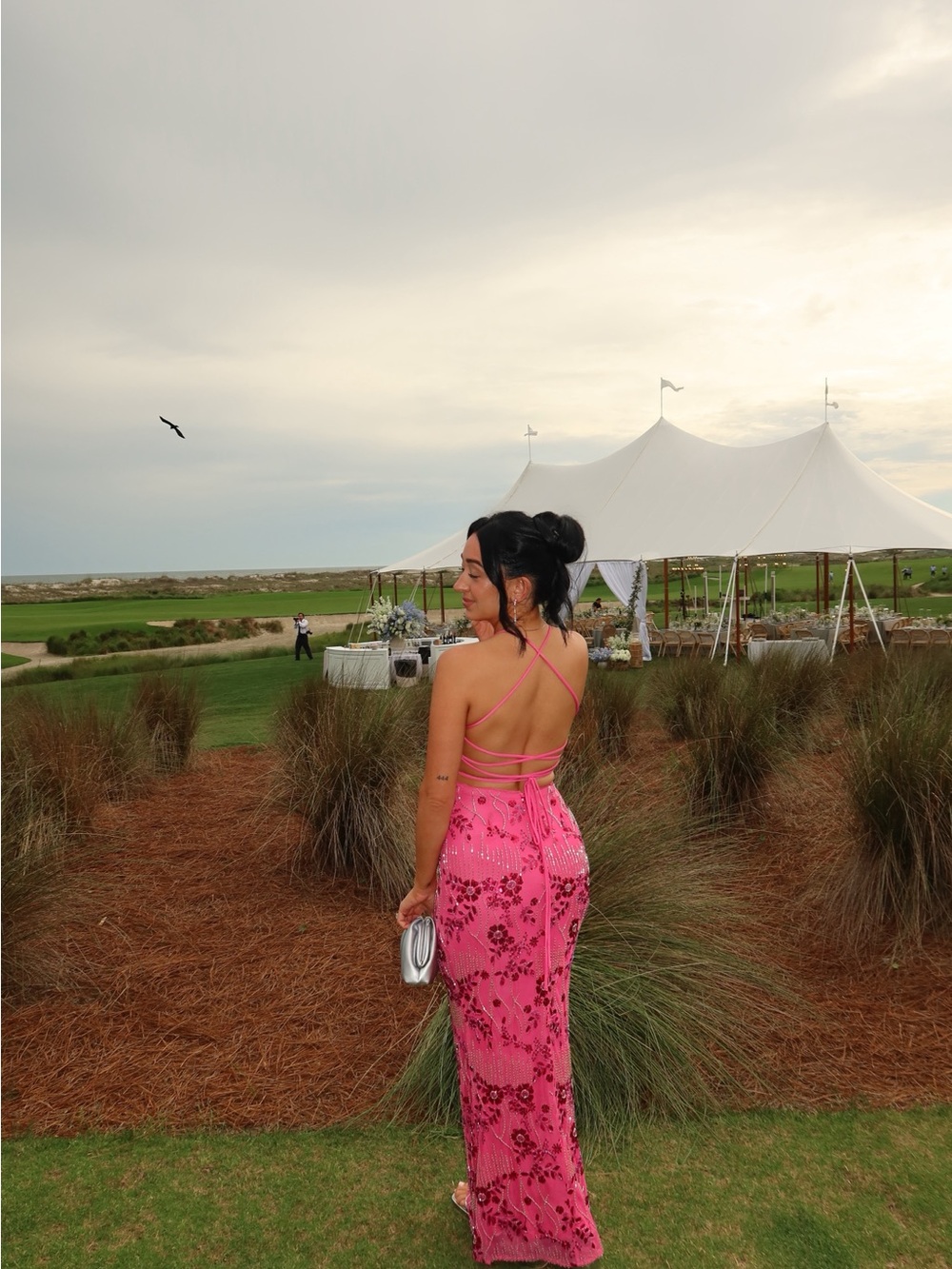 Lulu's Hot Pink Floral Sequin Backless Maxi Dress